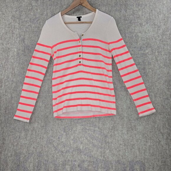 J.Crew Womens Medium Striped Long Sleeve Henley Top - Picture 1 of 7